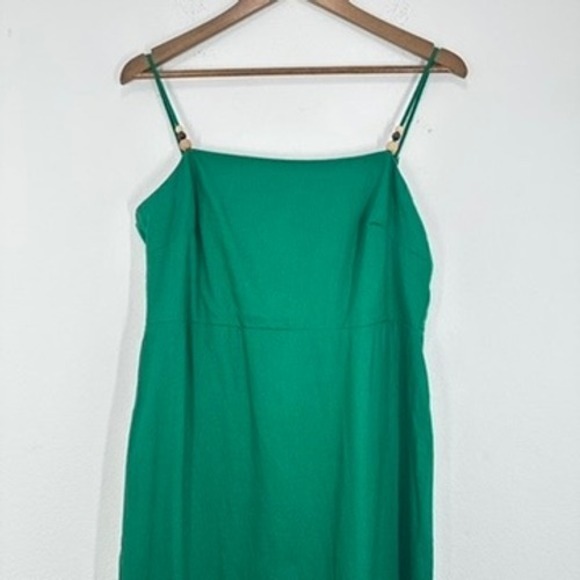 Rachel Zoe Green Linen Blend Midi Dress Spaghetti Strap Smocked Back Casual NWT - Picture 2 of 10